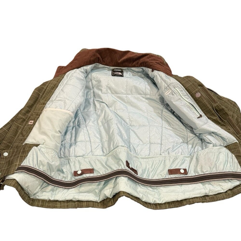 The North Face Y2K Womens Sz S Green Brown Plaid Hooded Ski Jacket - Picture 5 of 10